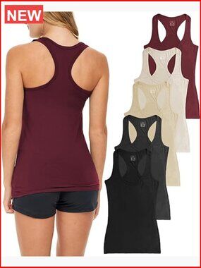 5 Pack Racerback Tank Tops Cotton Spandex Stretch Yoga Activewear